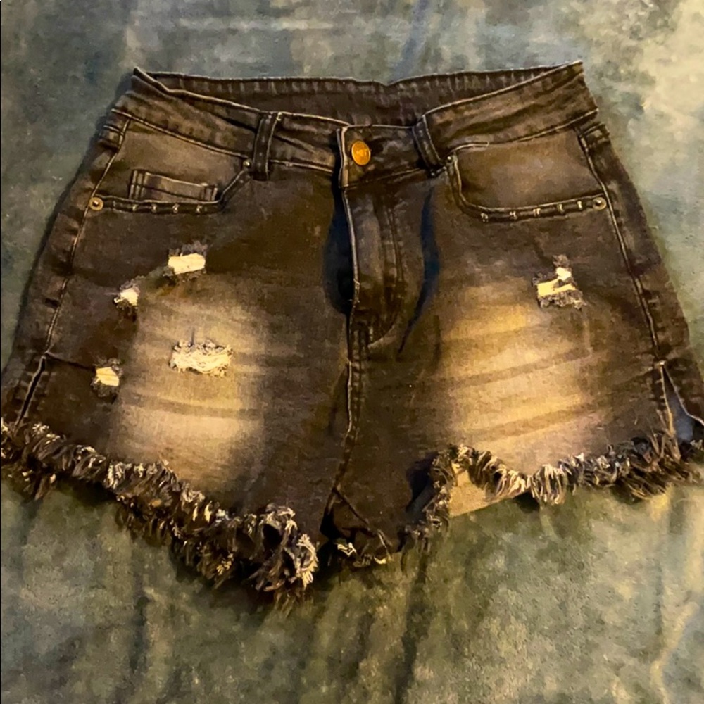 High rise distressed shorts